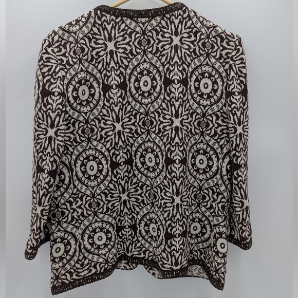 St John Collection Printed Knit Jacket Leather Trim Old Money Quiet Luxury 12 - Picture 4 of 12